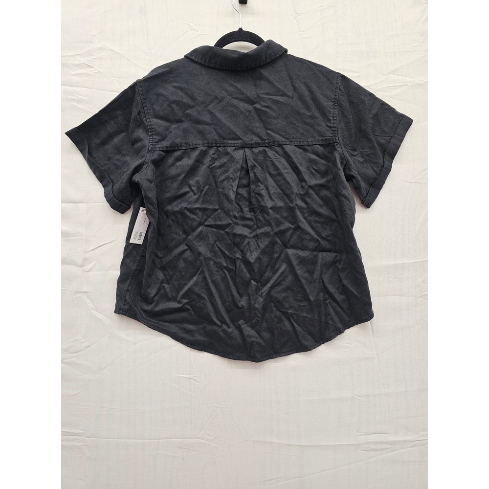 Members Mark Tencel Camp Shirt Womens Large Black Short Sleeve Lyocell Button Up - Picture 4 of 5